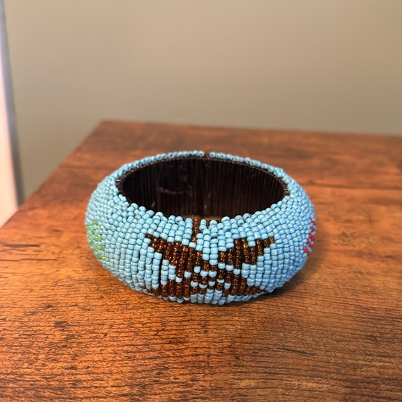 Beaded Bangle Bracelet, Blue, Black, Red, Green, Boho, Vintage - Picture 5 of 9